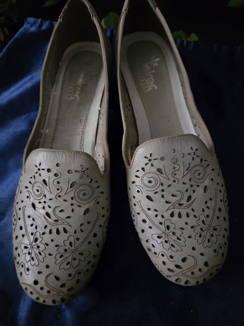 Rieker Beige Floral Perforated Slip-On Loafers